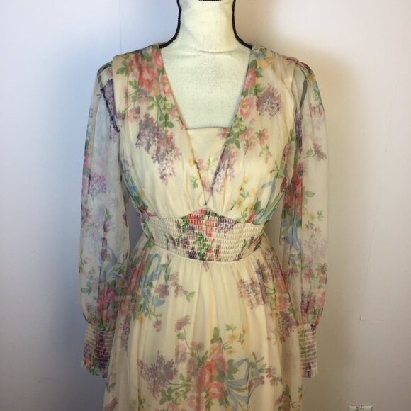 Baltic Born Floral Maxi Dress in Cream and Pink w long sleeves - Picture 11 of 15